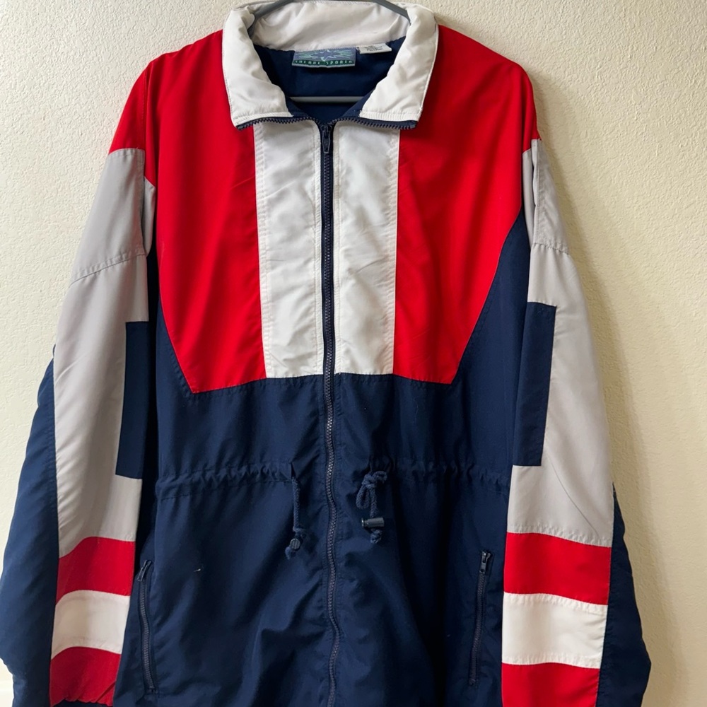 Vintage 1980s/1990s Solare Sporta Color Block Red,Navy, White Windbreaker XL